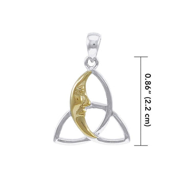 Celtic Moon Triquetra Silver with 14K Gold Accent Pendant MPD4302 - Jewelry